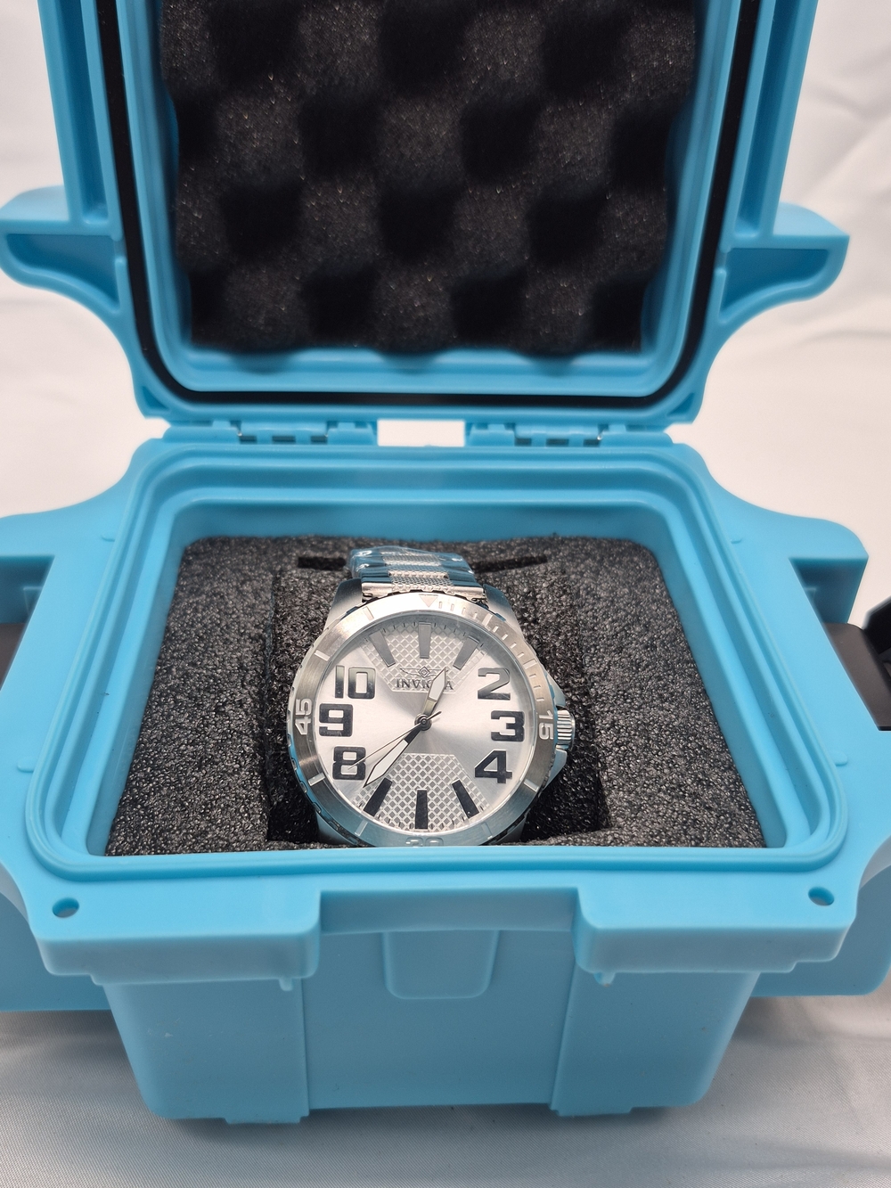 Invicta Silver Men's Watch with Light Blue Protective Case